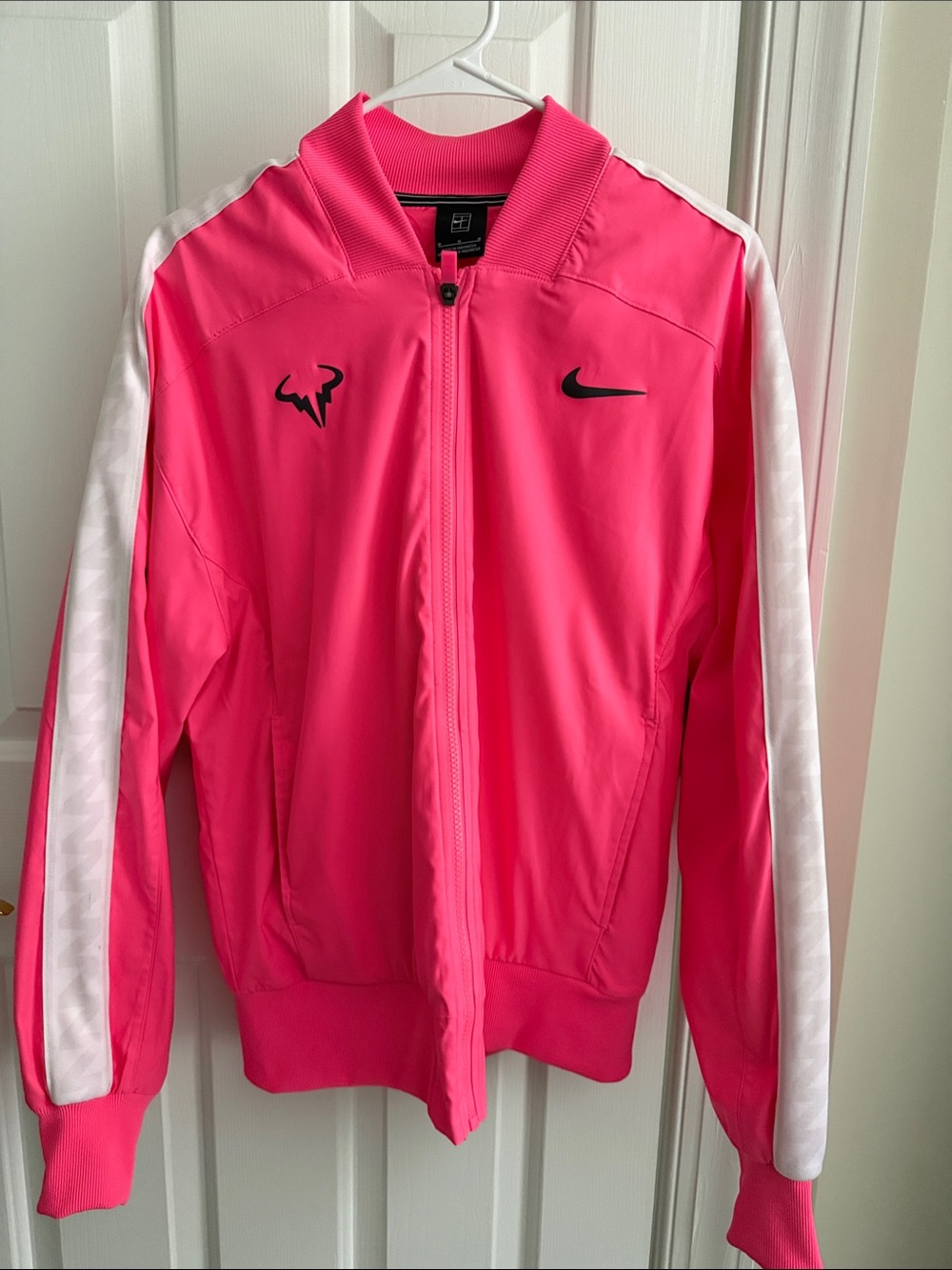 Nike Men’s Rafa Nadal Neon Pink Track Jacket with White Sleeve Panels